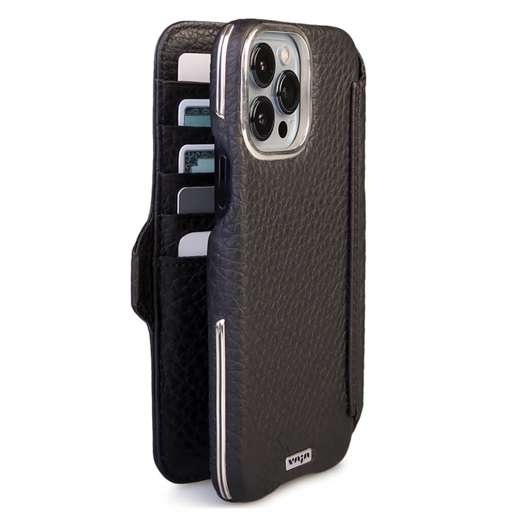 iPhone 14 Leather Case Silver Wallet