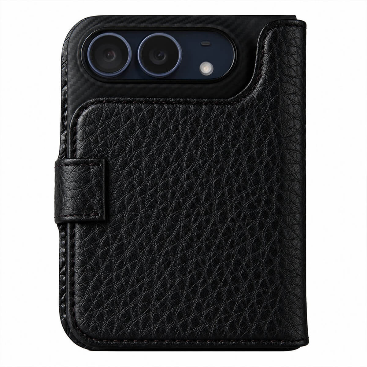 Leather Folio Wrap with Aramid Shell for iPhone Duo in Floater Black, back - Vaja