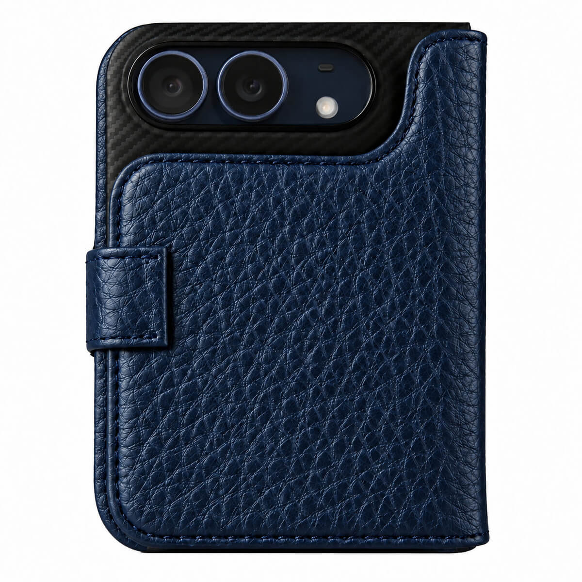 Leather Folio Wrap with Aramid Shell for iPhone Duo in Floater Indigo, back - Vaja