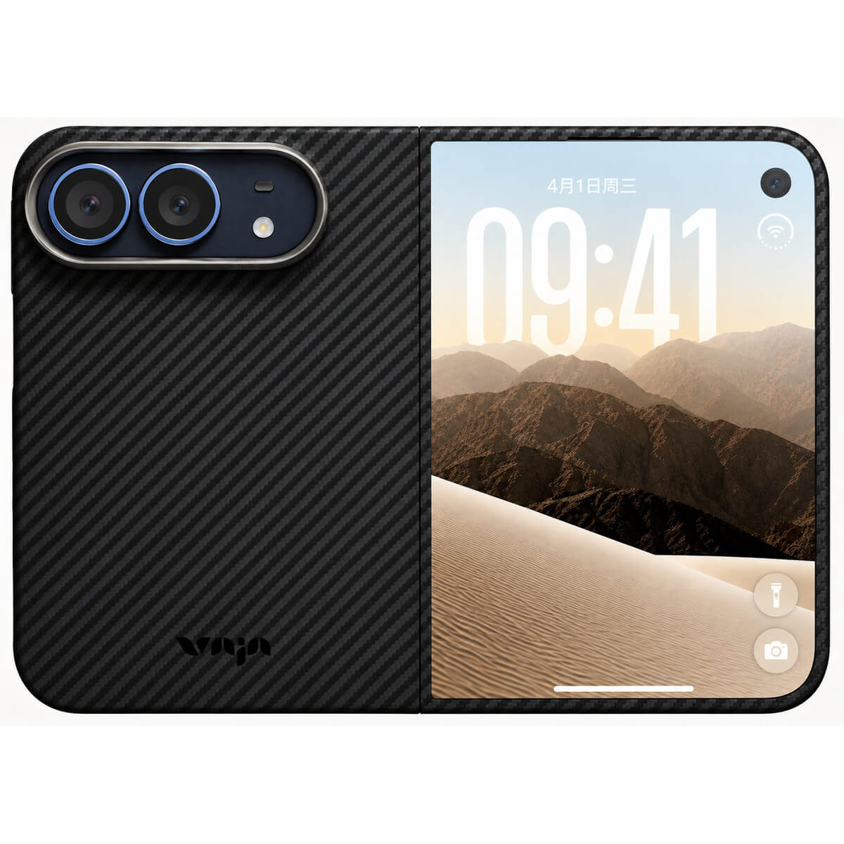 Aramid Shell for iPhone Duo in black aramid fiber, back - Vaja
