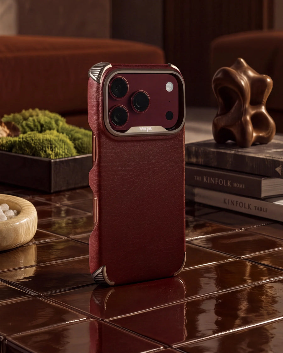 A finished custom Vaja Buckler Grip for iPhone 18 Pro