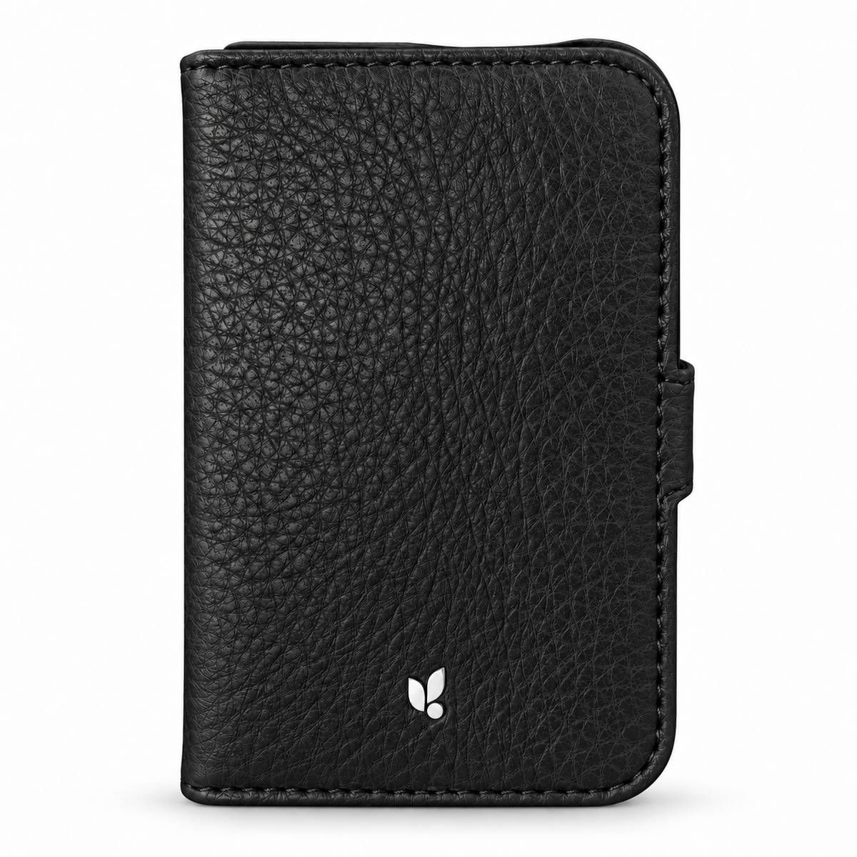 Wallet iPhone Duo Leather Case in Floater Black, front view - Vaja