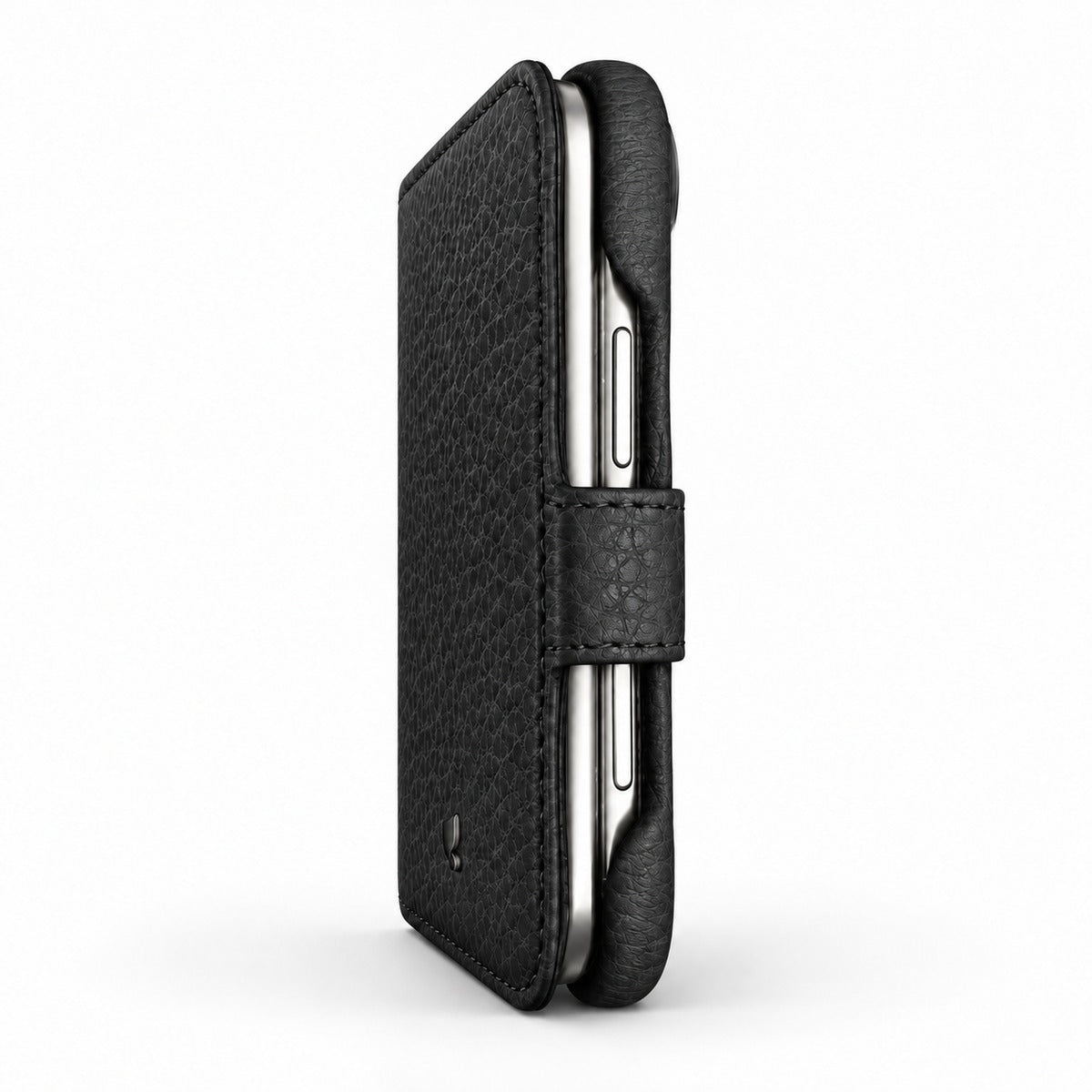 Wallet iPhone Duo Leather Case in Floater Black, side profile - Vaja