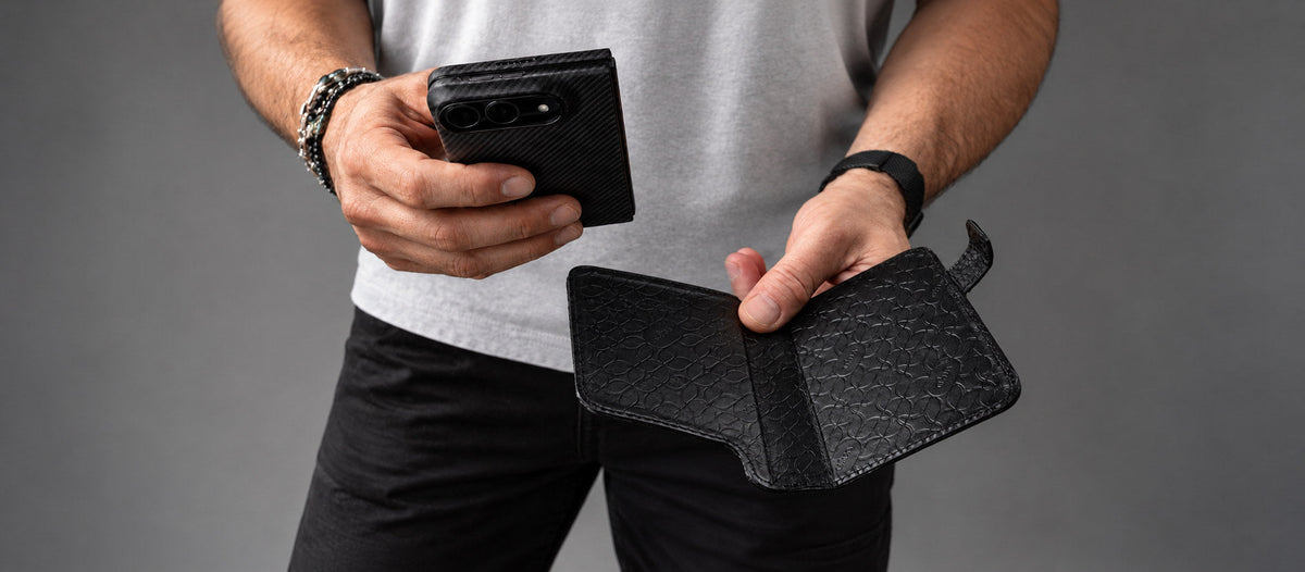 Leather Folio Wrap with Aramid Shell for iPhone Duo: detachable leather folio and aramid shell - Vaja