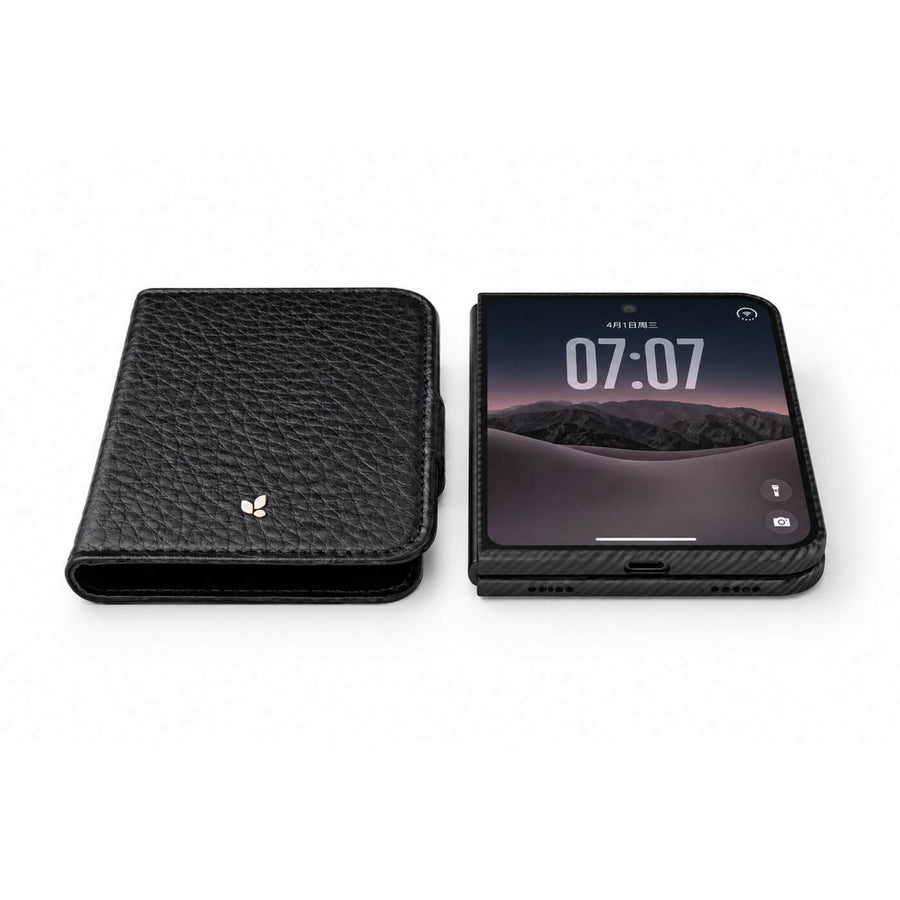 The two modules: leather wrap and Aramid Shell for iPhone Duo - Vaja