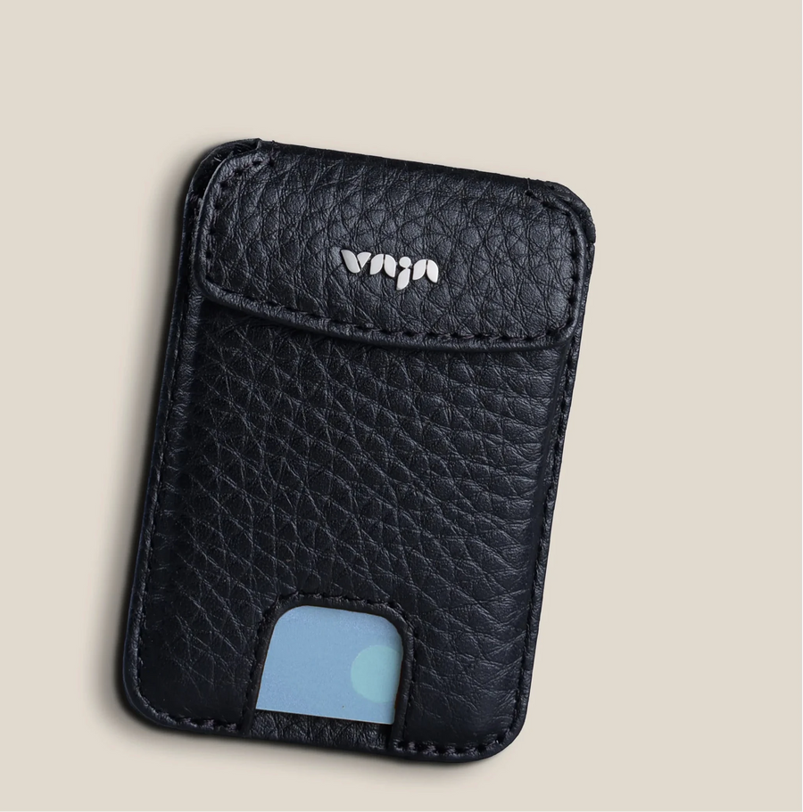 Vaja V-Mag Wallet Wrap in black leather, seen from above