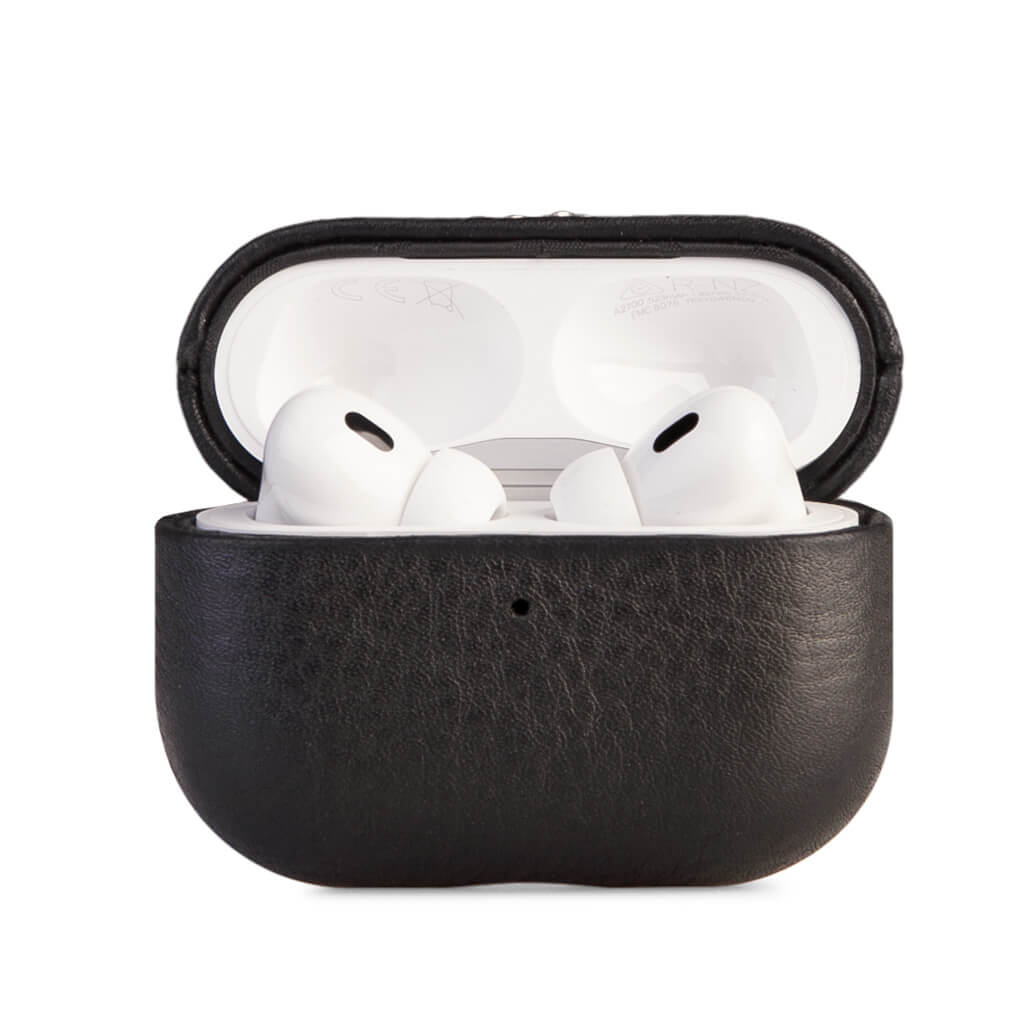 AirPods Pro 2 Leather Case 2nd Gen Black front - Vaja