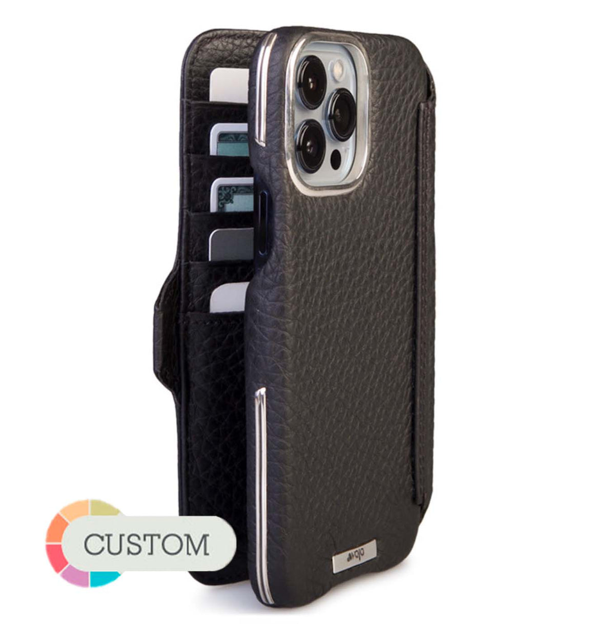 Customizable Silver Wallet iPhone 13 Pro Max Leather Case with MagSafe