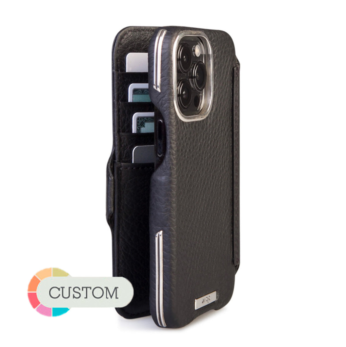 Customizable Silver Wallet iPhone 13 Pro MagSafe Leather Case