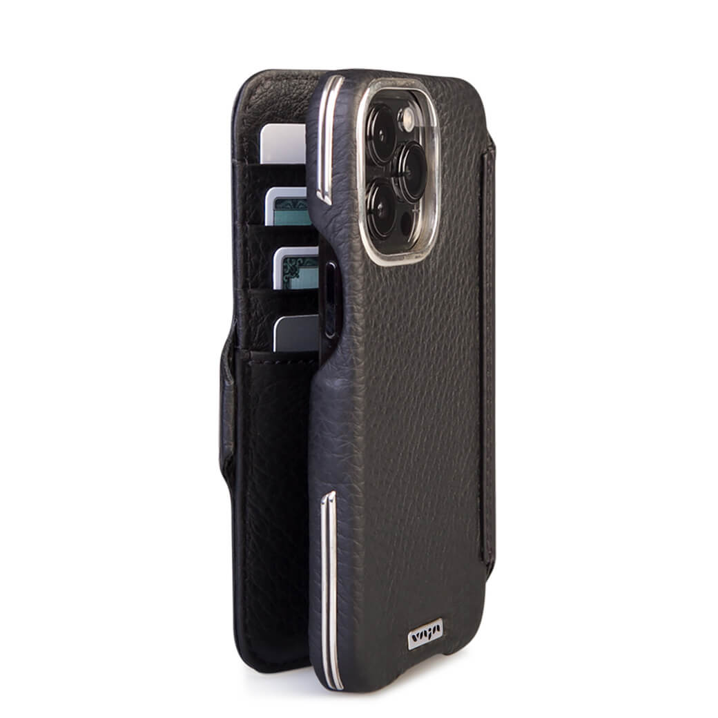 Custom Silver Wallet iPhone 15 Pro leather case - Vaja