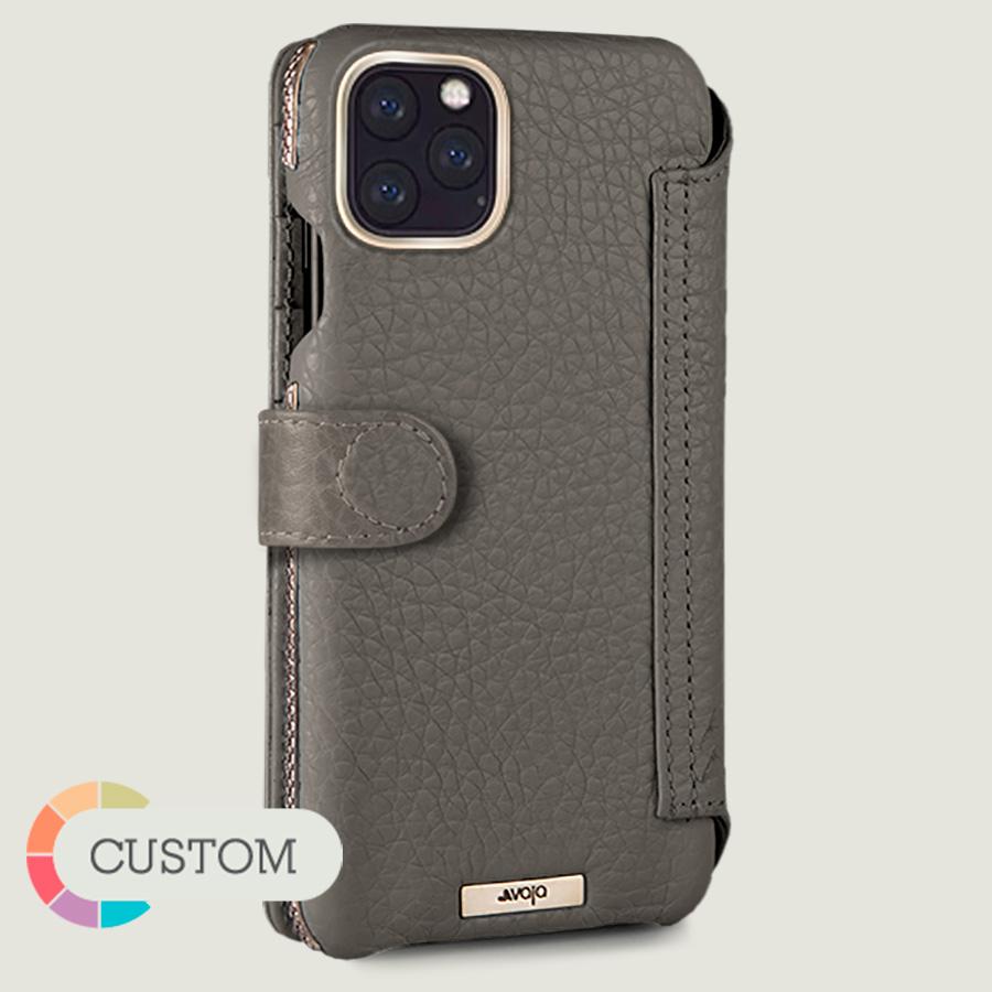 Customizable Silver iPhone 11 Pro Max Wallet leather case with magnetic closure - Vaja